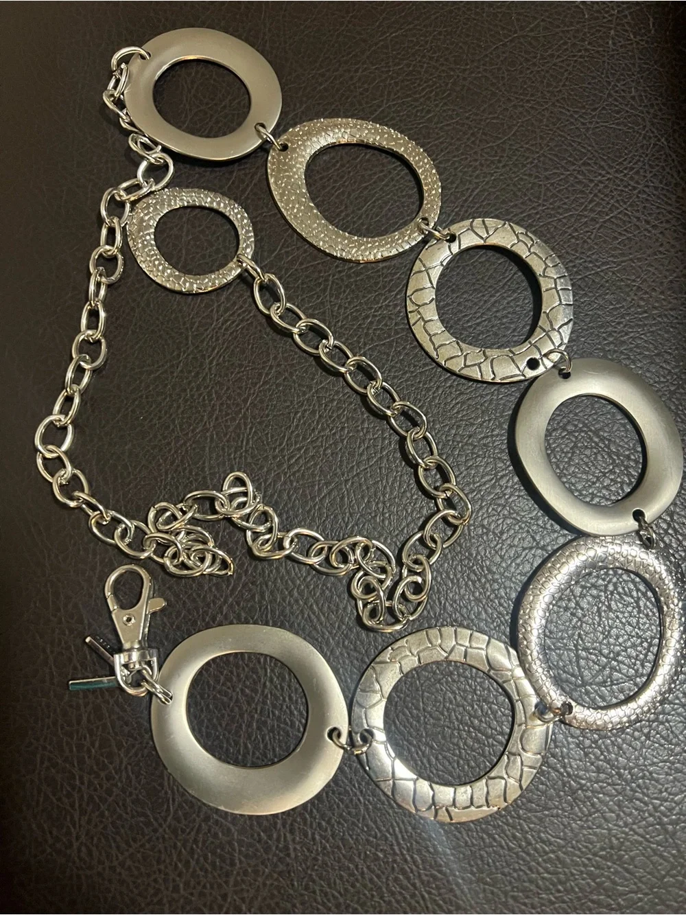 Chico's Silver Ring-Chain Belt with Black Accents